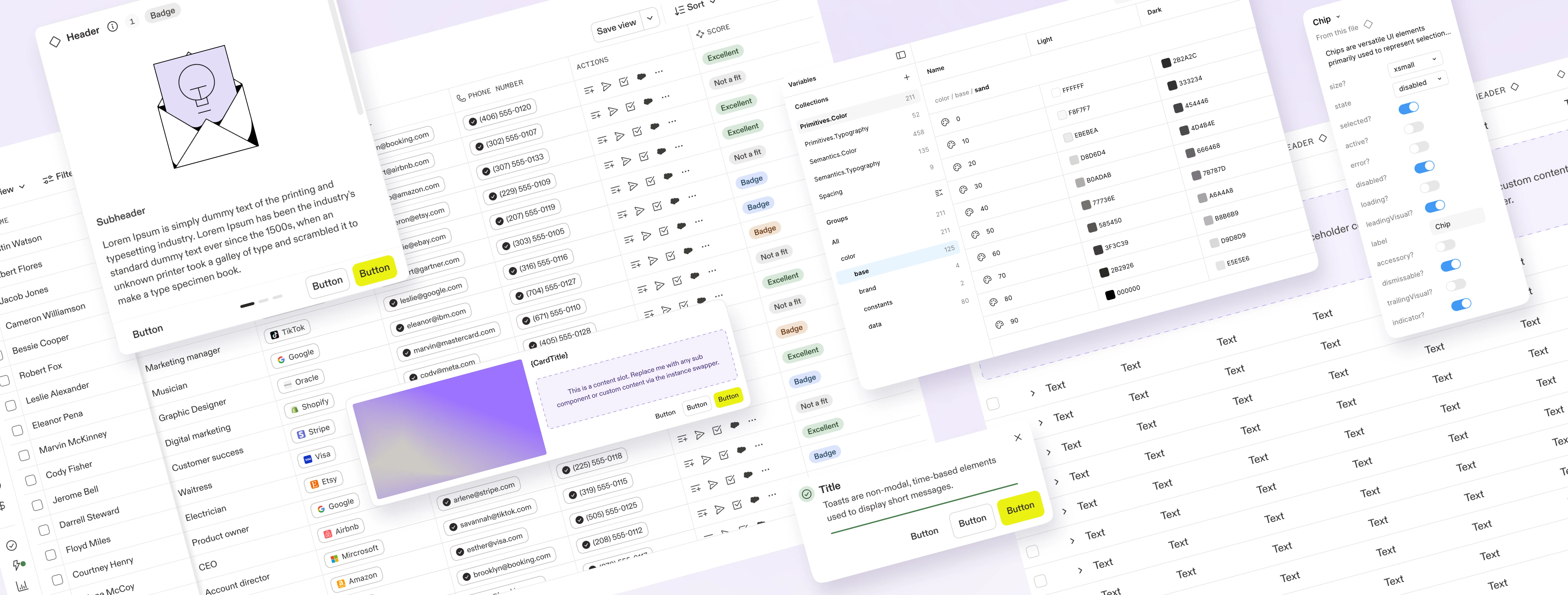 The finished Apollo.io design system — components, color tokens, and patterns shown across the product UI